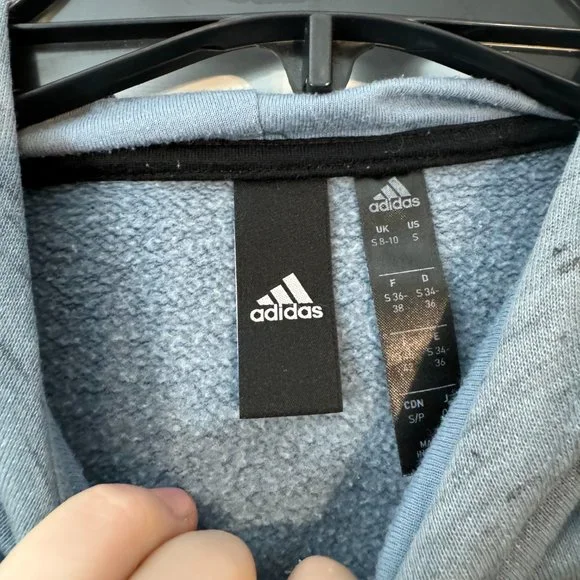Light Blue Adidas Cropped Hoodie Size S - Picture 3 of 3